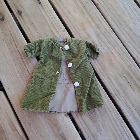 Vintage Fashion Doll Olive Green Corduroy Coat &  Dress Set OOAK Handmade - Picture 5 of 11